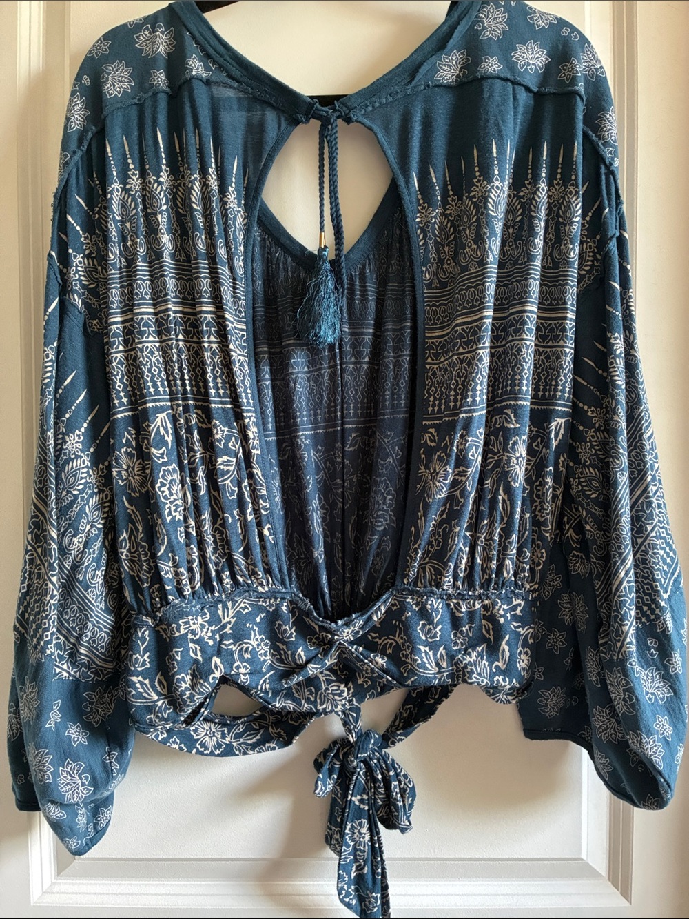 Free People Boho weekend warrior Blouse blue open back long sleeve oversized med - Picture 7 of 13